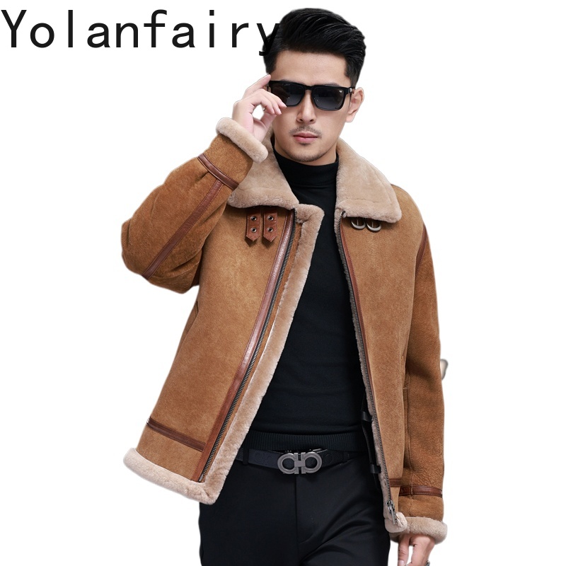 Quality Winter Clothing - YOLANFAIRY 高品質本物の羊皮レザージャケット男性冬暖かい天然ウール毛皮コート男性服ファッションメンズジャケット