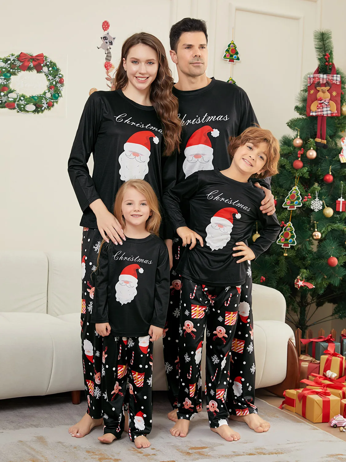 Winter Clothing Looks - 大人と子供のためのメリークリスマスの服セット,サンタクロースのプリント,赤ちゃんと犬のロンパース,柔らかくカジュアルなホームウェア,外観