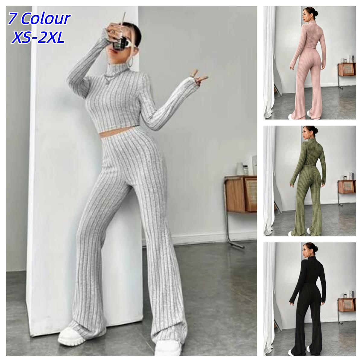 Winter Clothing Vintage - 女性のマッチングニット 2 ピース ボディコン スーツ女性トラックスーツ長袖ヴィンテージ クロップトップ