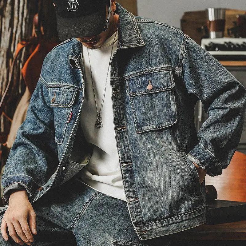 Quality Winter Clothing - メンズルーズデニムカーゴジャケット,カウボーイコート,ヴィンテージメンズウェア,トレンディ,高品質,ワンピース