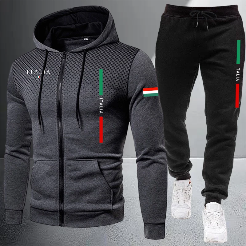 Winter Clothing Material - メンズトラックスーツカジュアルジップフード付きスウェットシャツコートアウトドアスポーツジョギング服秋冬シングルミックスアンドマッチジャケットパンツ
