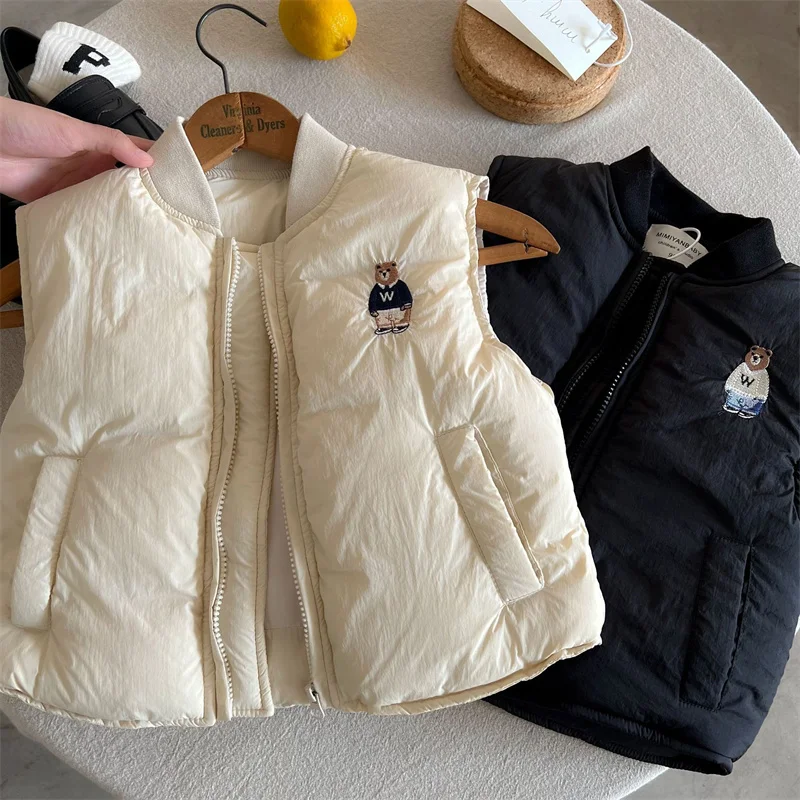 Winter Clothing Looks - 男の子と女の子のアウターウェア刺繍入りコットンベスト2024ファッショナブルで格好良いアウトドアスポーツウェア子供服
