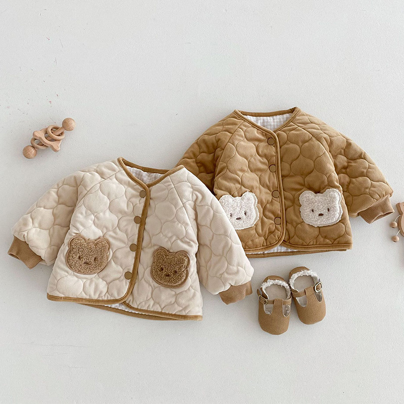 Winter Clothing Baby Boy - 2025年韓国ベビー冬服可愛いクマ柄両面着用アウターウェア男の子女の子秋ジャケットおしゃれ子供用パッド入りトップス服