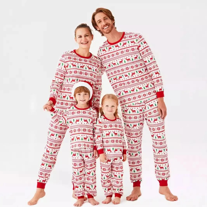 Winter Clothing Looks - メリークリスマス家族マッチングパジャマセット総柄プリントフルスリーブパジャマ大人子供服セットベビーロンパースクリスマスルックパジャマ