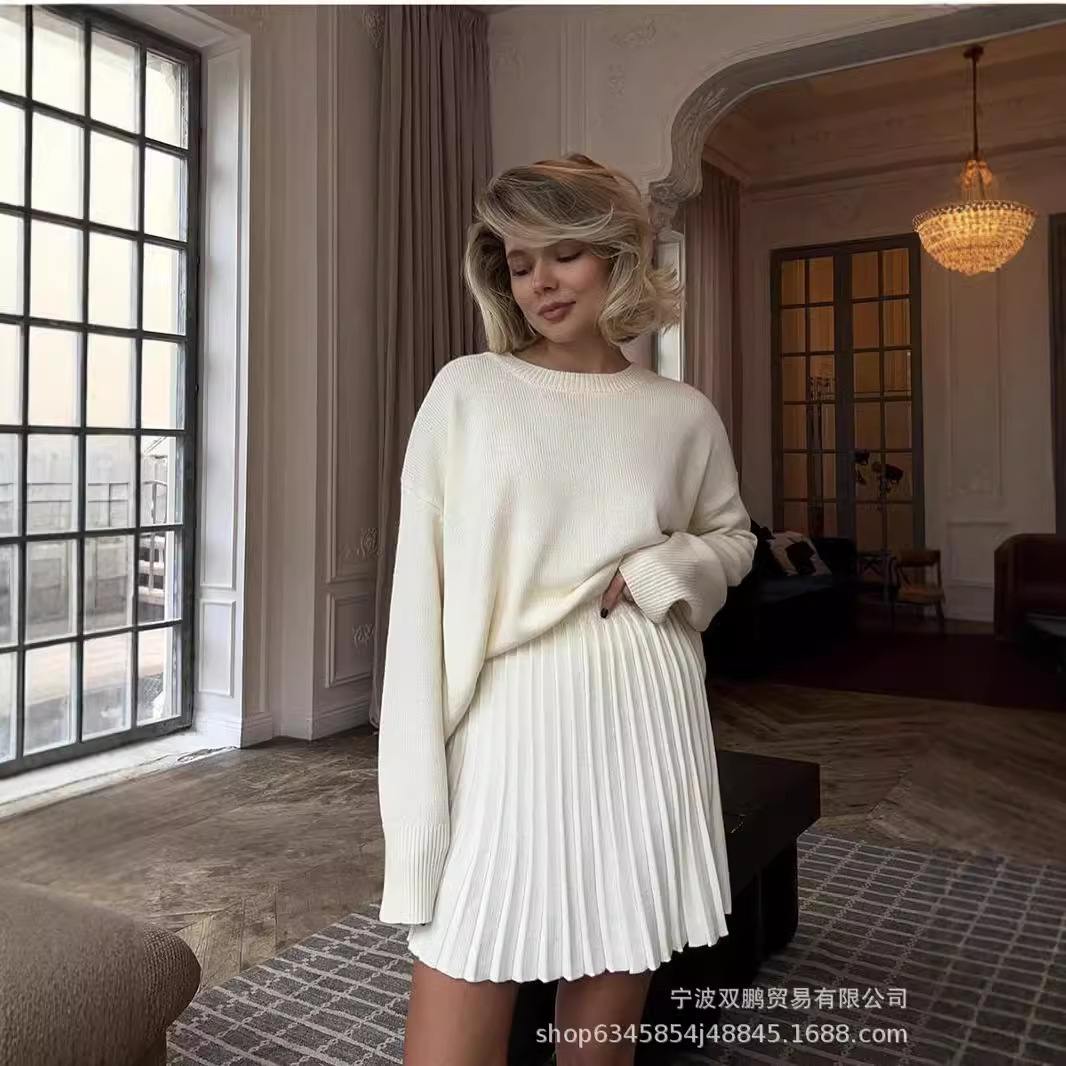 Winter Clothing Color - 秋のソリッドカラー O ネックセータードレスセット婦人服 2024 新しい長袖 Fishion
