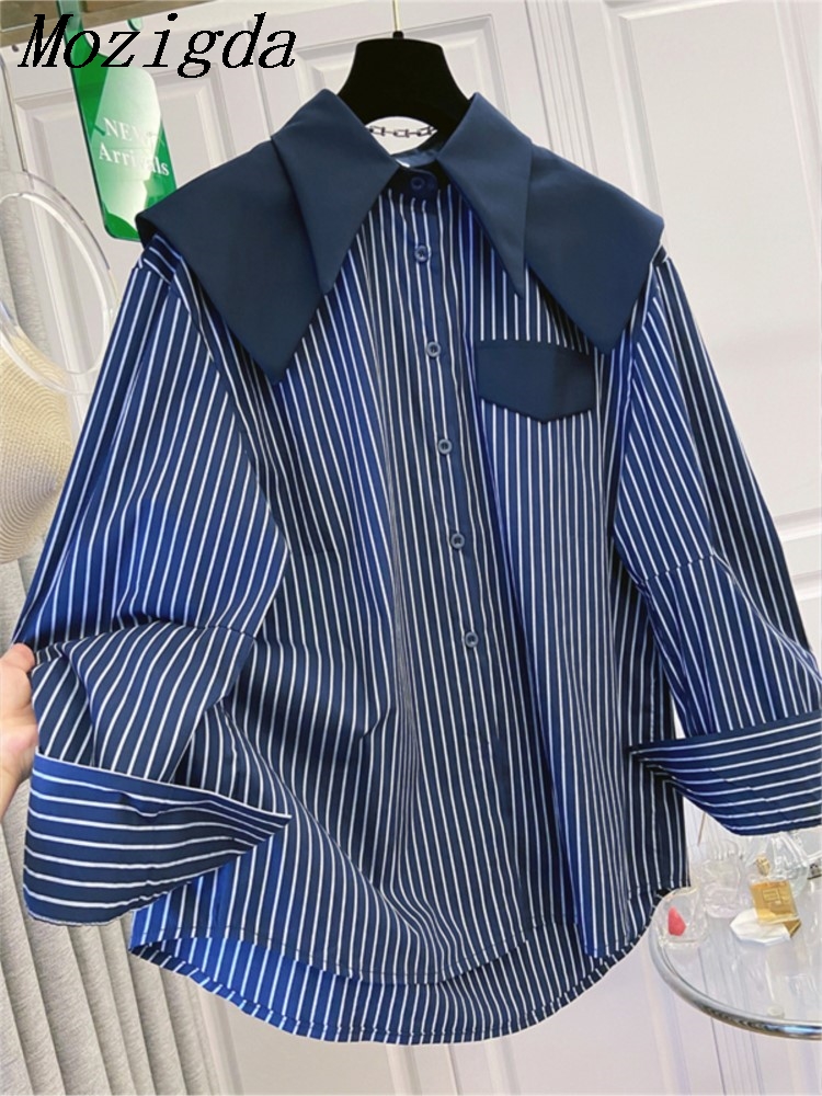 Winter Clothing Ladies - 秋冬の女性のシャツパッチワークストライプレディブラウスセーラーカラーカジュアル女性トップス長袖服