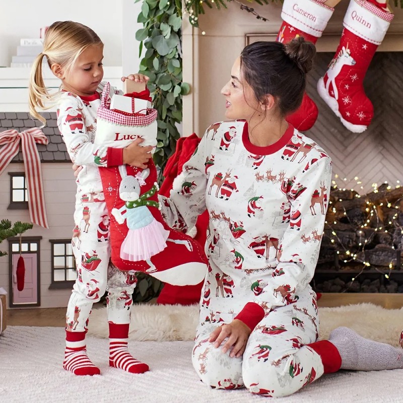 Winter Clothing Looks - クリスマスファミリールックパジャマサンタクロースプリントクリスマスパジャマセット親子マッチング服かわいいソフトホームウェアベビーロンパース