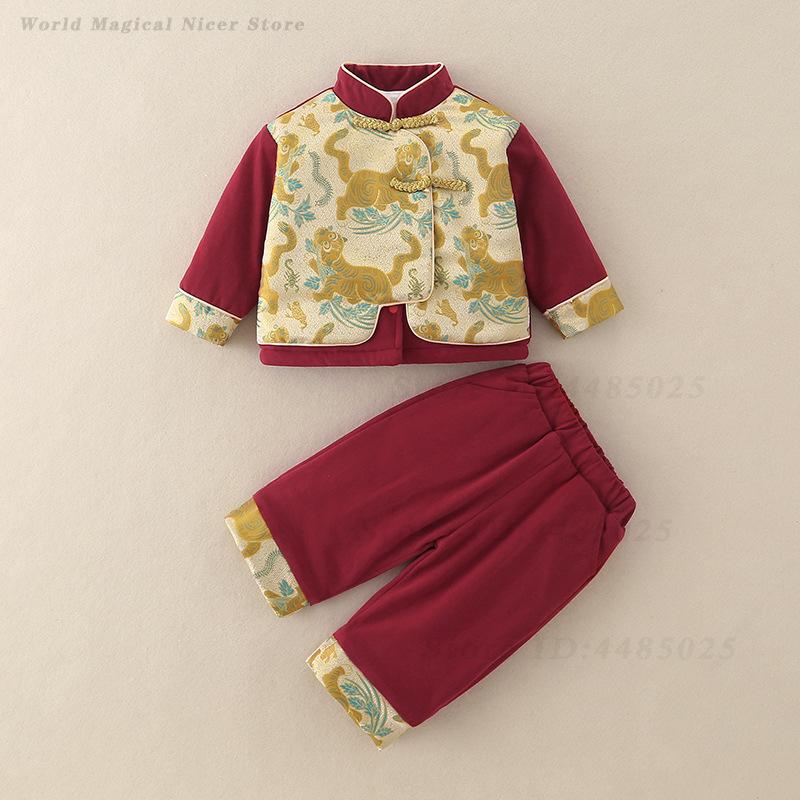 Winter Clothing Baby Boy - 秋冬厚手の唐スーツ子供伝統的な中国衣装漢服長袖オリエンタル衣装赤ちゃん新年服