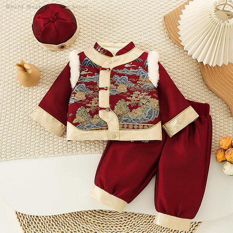 Winter Clothing Baby Boy - ベビーキッズフェスティバル新年服冬厚手唐服伝統的な中国の1歳の衣装漢服オリエンタルコスチューム
