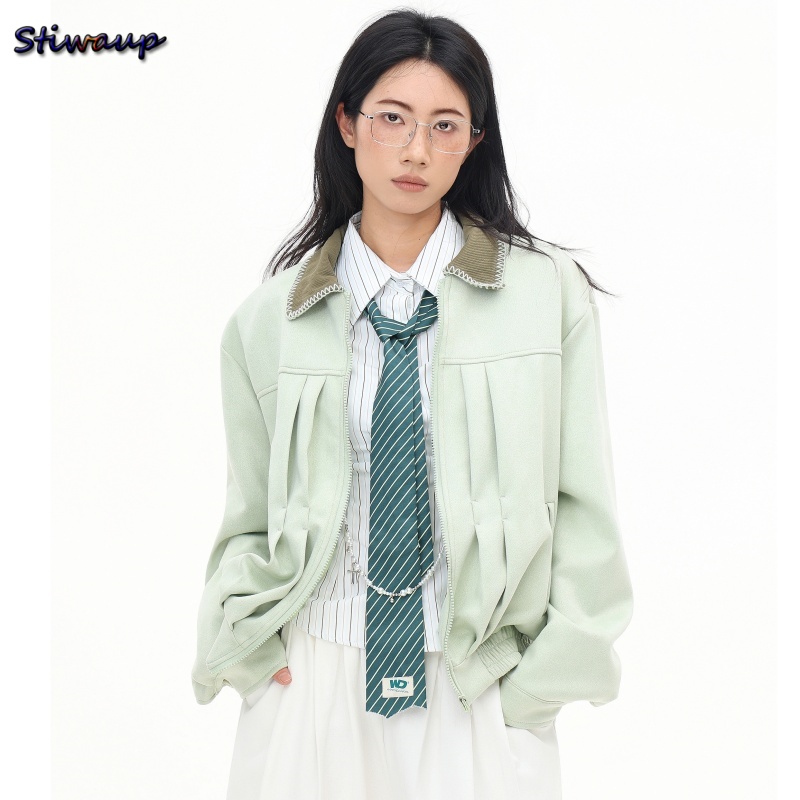 Quality Winter Clothing Bomber Jacket - レディース秋ボンバージャケットグリーンラペル高品質アビエイタージャケット女性新着秋2025ファッション婦人服
