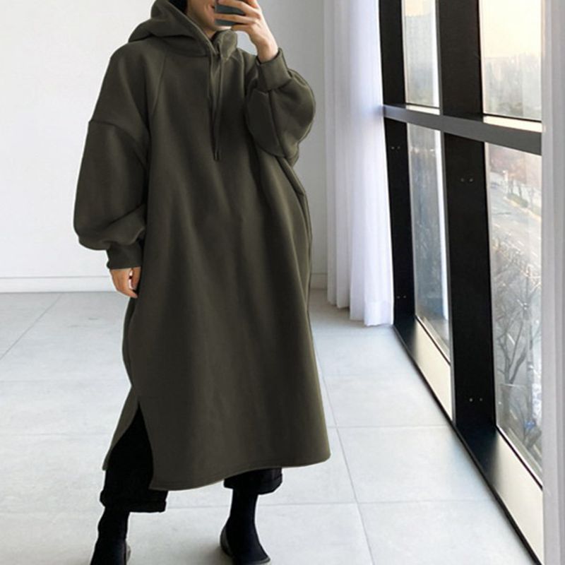 Winter Clothing Color - 秋冬150KGレディースプラスサイズロングレジャーフード付きスポーツセーターファッションフリース無地フード付きセーター新作。