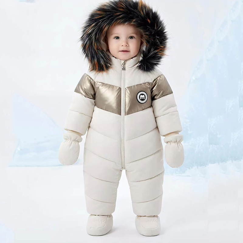 Winter Clothing Baby Boy - 冬新生児ロンパース手袋付き暖かい厚みのある女の赤ちゃん服フード付き男の子ジャンプスーツ子供服セット 0-18 ヶ月