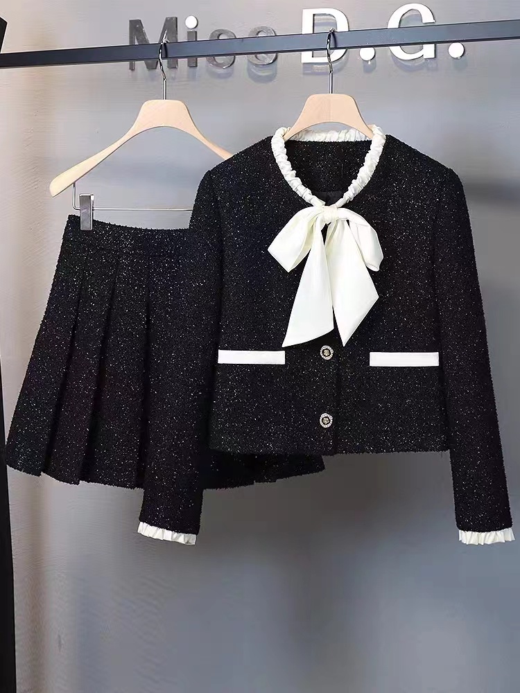 Winter Clothing Vintage - 女性のためのエレガントでシックなy2kスーツジャケット,コートとミニスカート,お揃いの衣装,ヴィンテージのパーティーウェア,黒のユニフォーム,2個セット