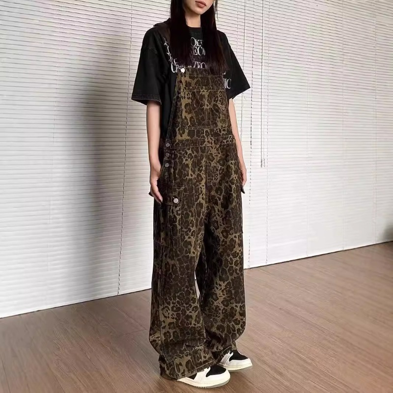 Winter Clothing Trends 2026 - 2026年新作 レディース レオパード柄 デニムオーバーオール 秋冬 ルーズデニム