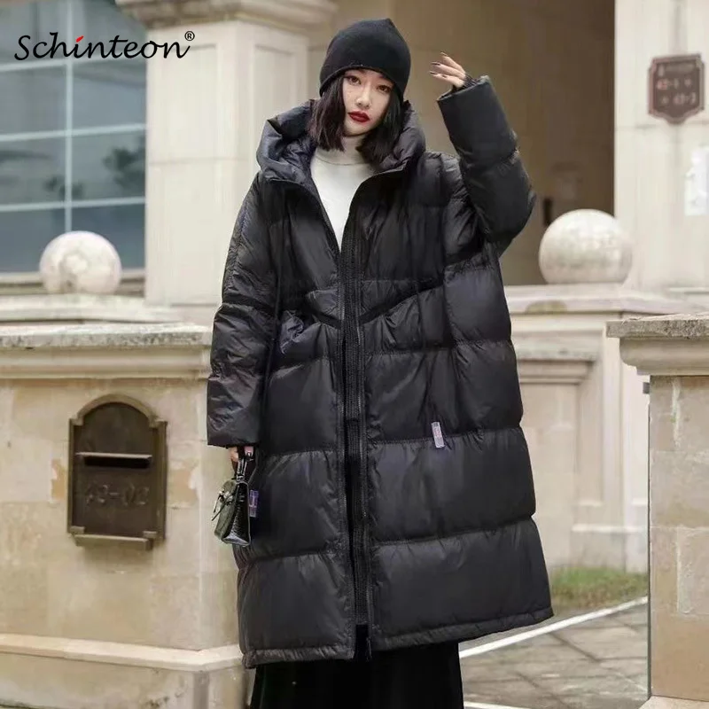 Winter Clothing Trends 2026 - Schinteon 女性ホワイトダックダウンジャケットフード付き秋冬暖かいロングアウターオーバーサイズルーズコート 2026 新しい