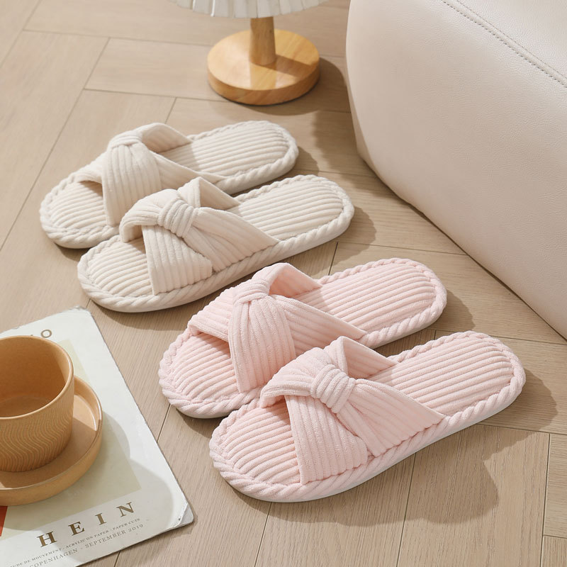 Winter Clothing Material - コーデュロイクロスストラップホームスリッパ女性のためのオープントゥノンスリップ綿屋内靴女性軽量快適寝室スリッパ