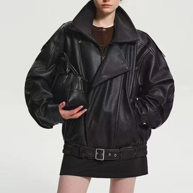 Quality Winter Clothing Bomber Jacket - 高品質ボンバージャケット女性の高級 PU モトバイカーレザージャケットダブル襟韓国のファッション女性服アウター