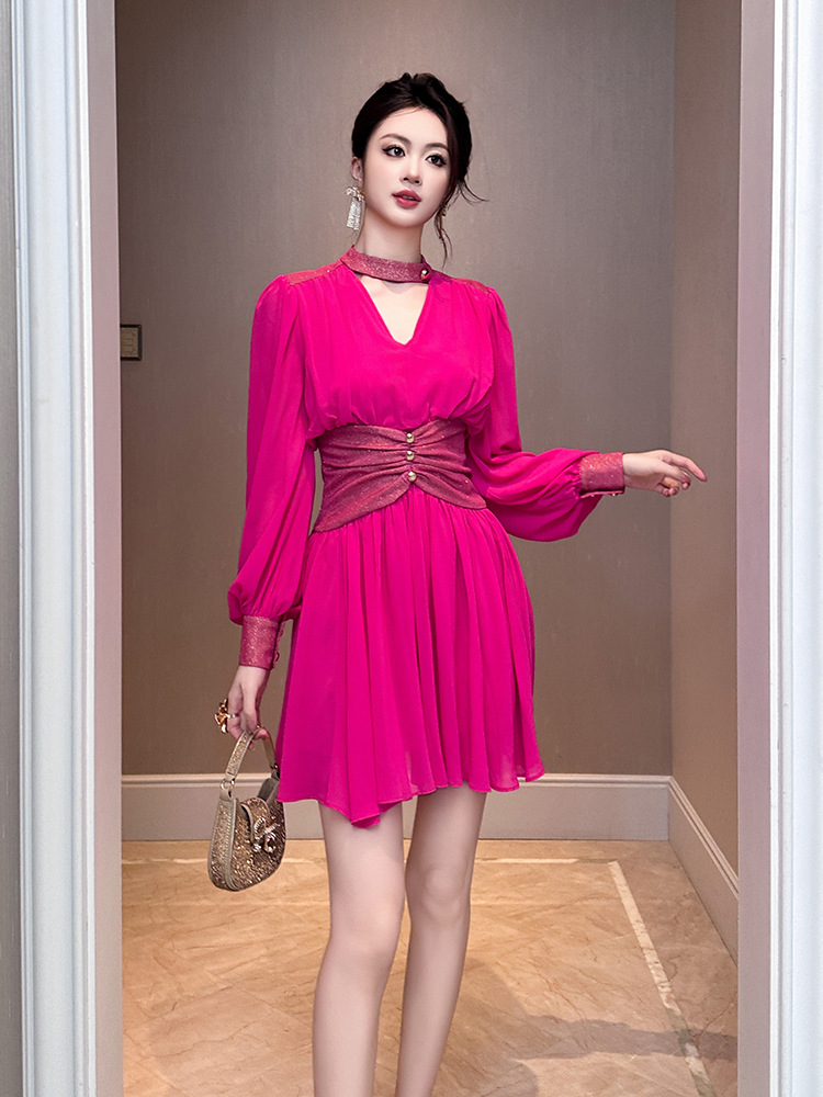 女性用プリーツシフォンドレス,非対称服,Vネック,スリムなフ - Winter Clothing Looks のレビューと価格