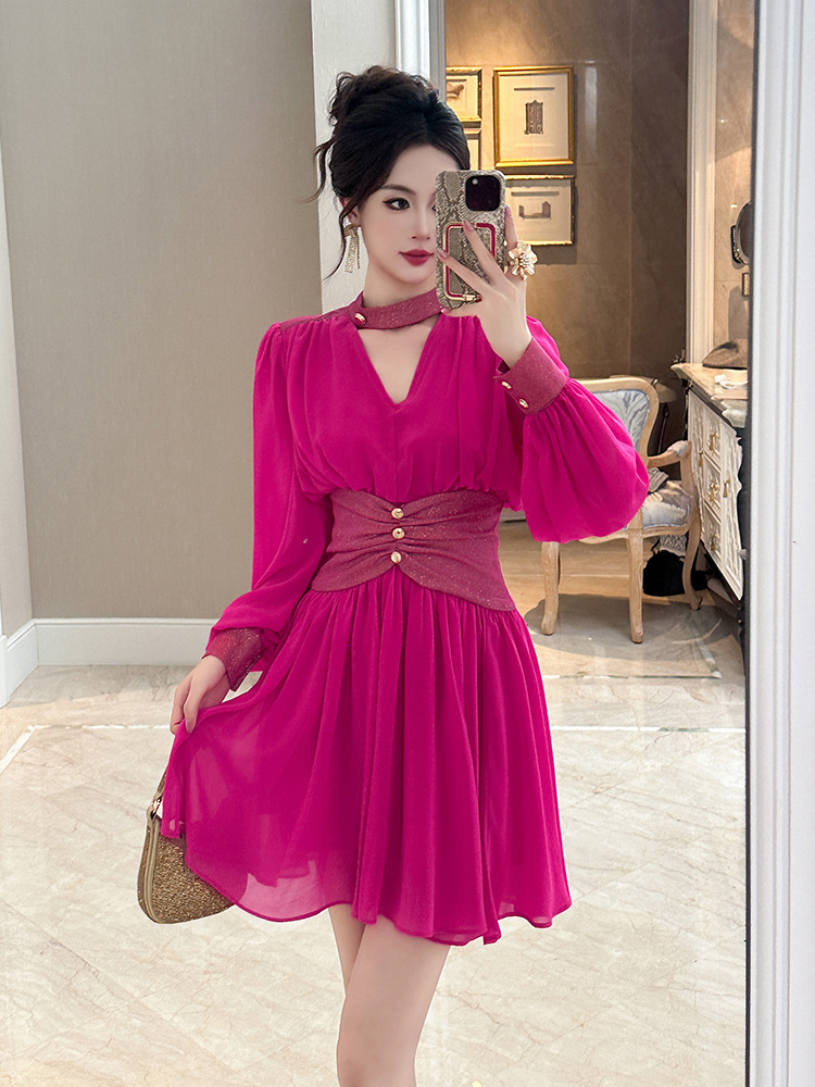 女性用プリーツシフォンドレス,非対称服,Vネック,スリムなフ - Winter Clothing Looks のレビューと価格