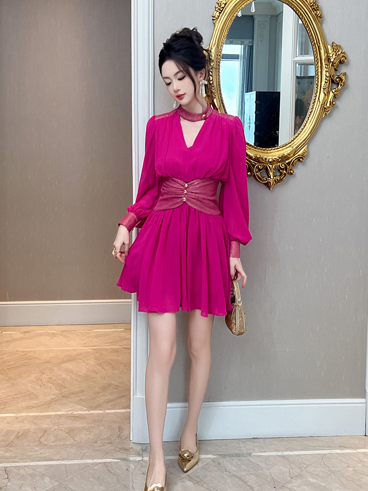 女性用プリーツシフォンドレス,非対称服,Vネック,スリムなフ - Winter Clothing Looks のレビューと価格