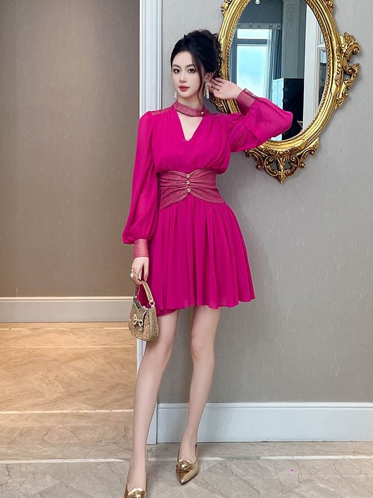 女性用プリーツシフォンドレス,非対称服,Vネック,スリムなフ - Winter Clothing Looks のレビューと価格