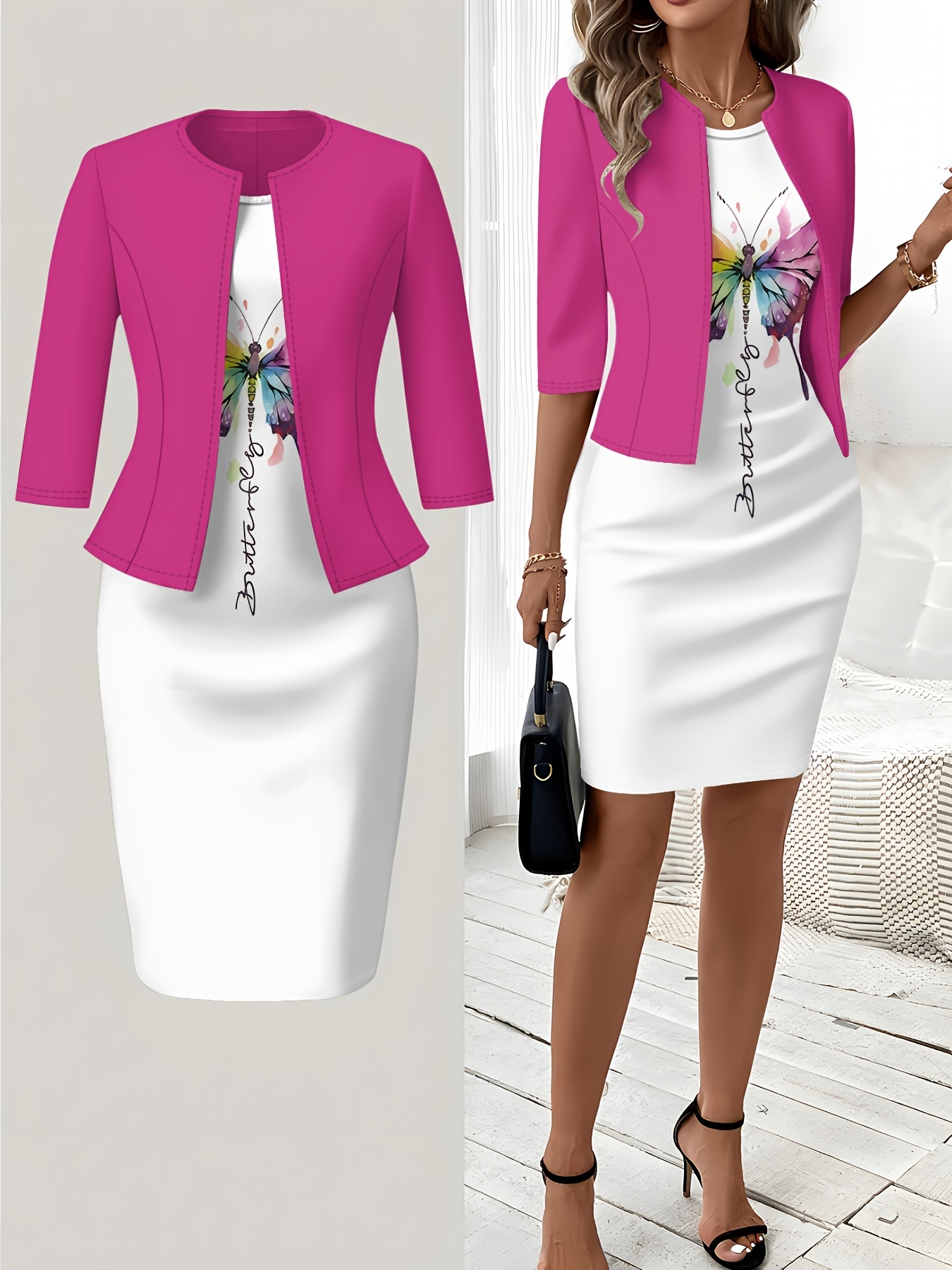 秋と冬のスタイル白いドレスに蝶のプリントを施したバケーション - Winter Clothing Ladies のレビューと価格