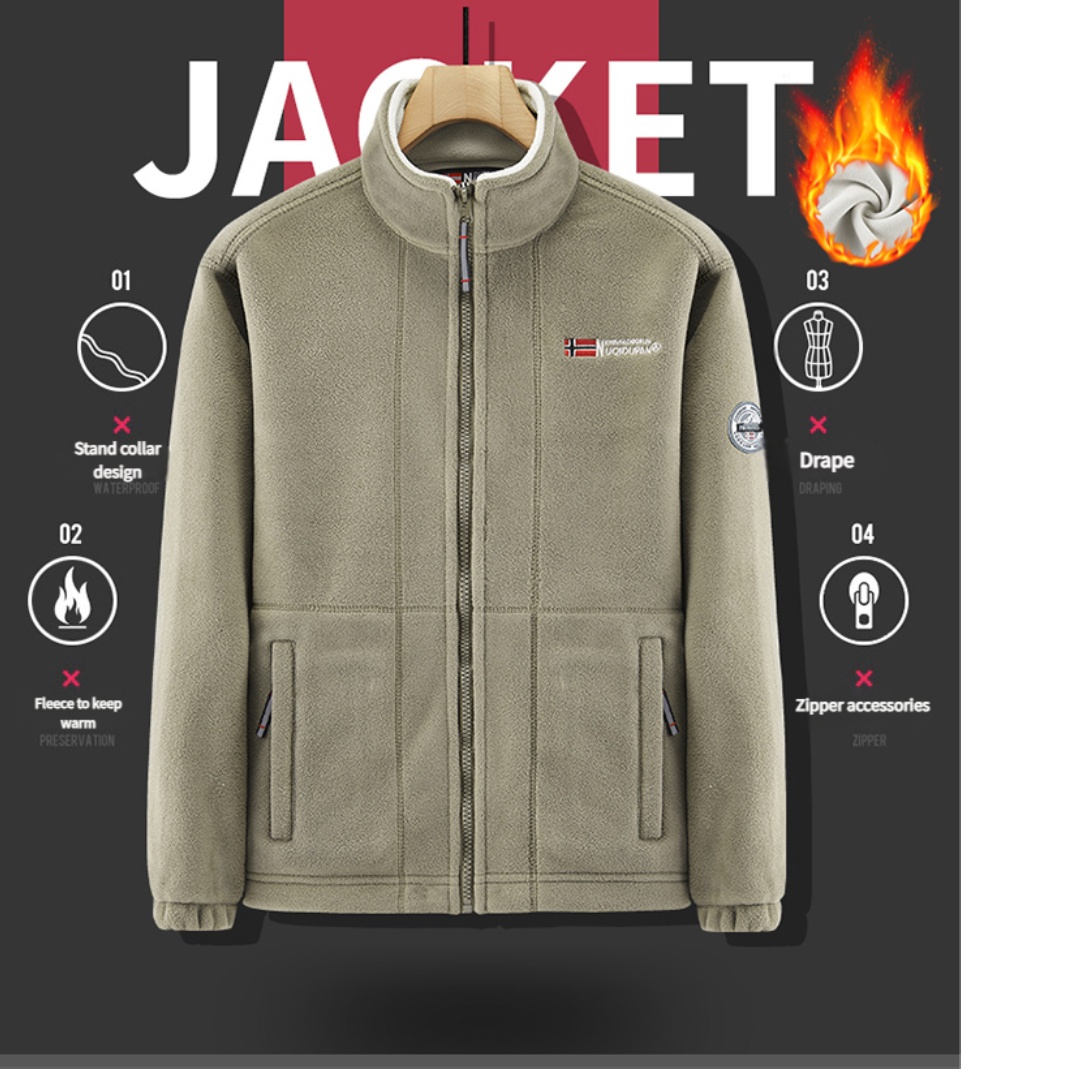肥厚フリース両面フリースジャケット男性カジュアルルーズ秋冬暖 - Winter Clothing Norway のレビューと価格