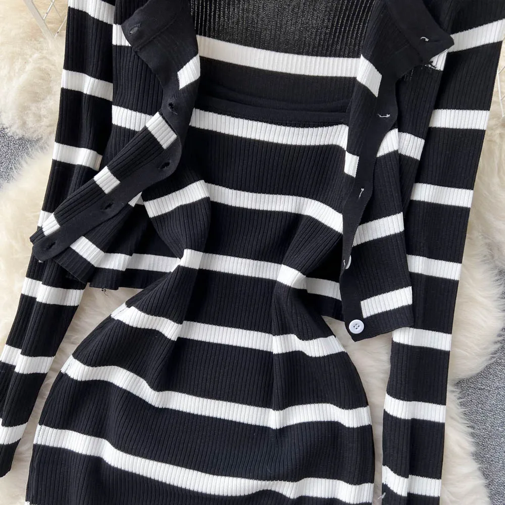 韓国の甘いヒットカラーパッチワークストライプスパゲッティスト - Winter Clothing Color のレビューと価格