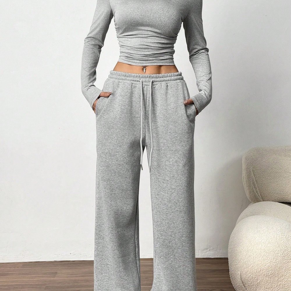 レディースカジュアルツーピースセット 長袖ラウンドネックシャ - Winter Clothing Ladies のレビューと価格