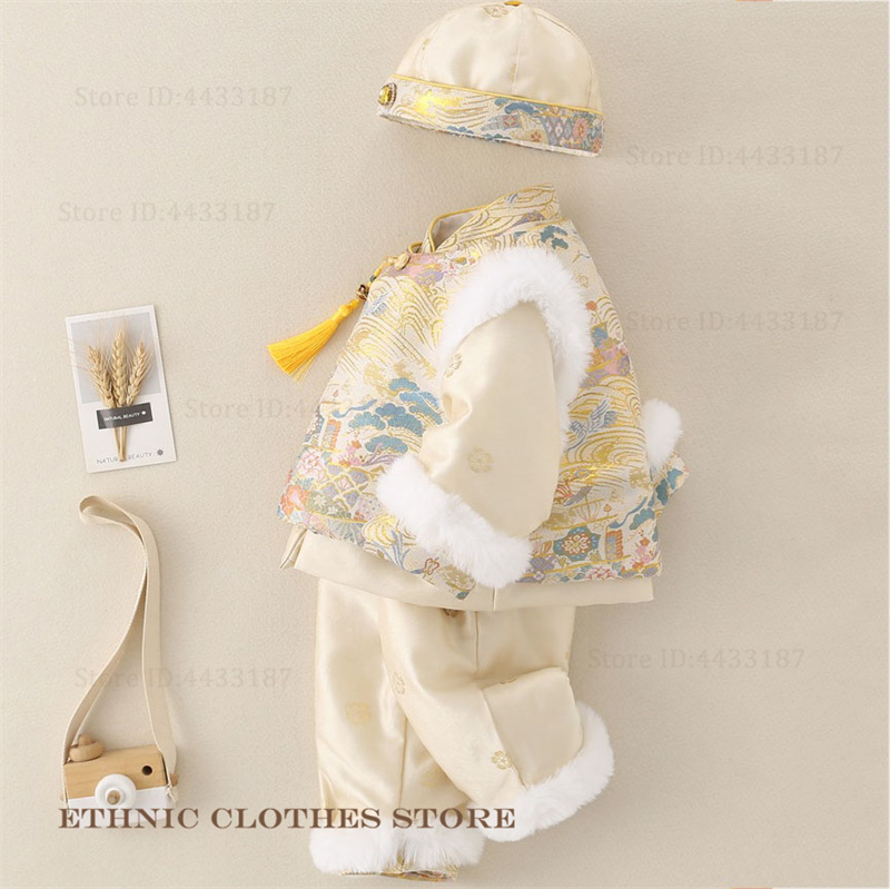 男の子ベビー百日記念唐服厚手の豪華な錦織漢服セット秋冬一歳児 - Winter Clothing Baby Boy のレビューと価格