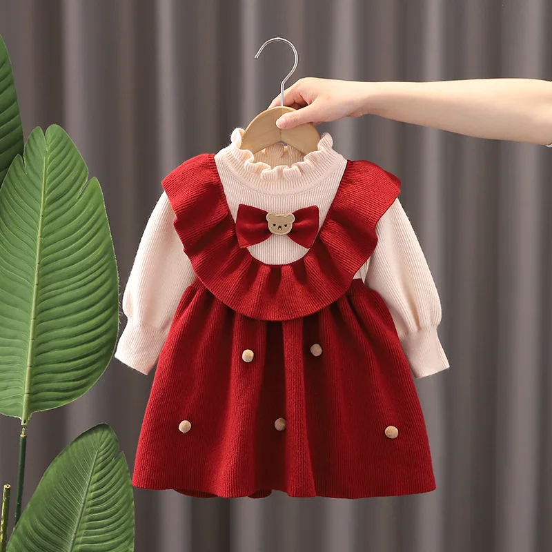 女の赤ちゃん服秋冬暖かい子供服ニット新年ドレス女の子のための - Winter Clothing Baby Girl のレビューと価格