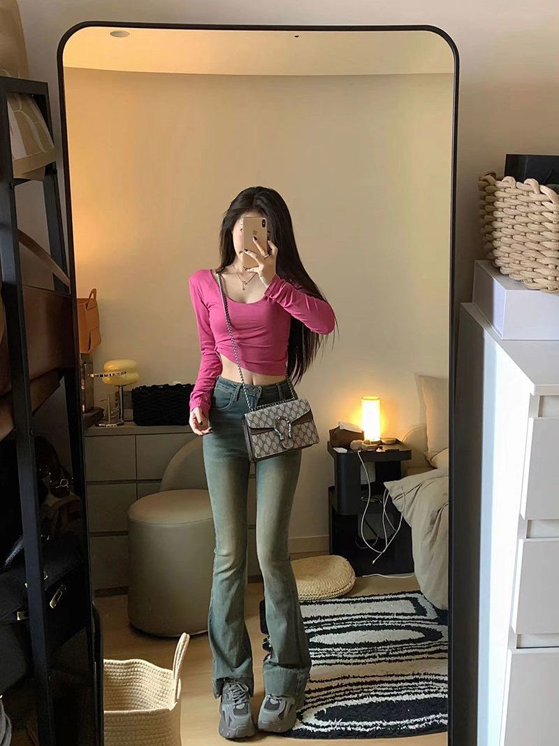 長袖 Tシャツレディースコットンフリルトップススリムフィット - Winter Clothing Looks のレビューと価格