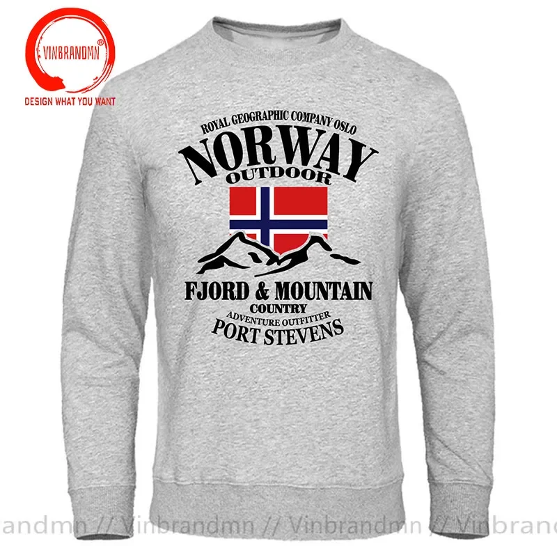 ノルウェーフィヨルドマウンテンプリントスウェットパーカー男性 - Winter Clothing Norway のレビューと価格