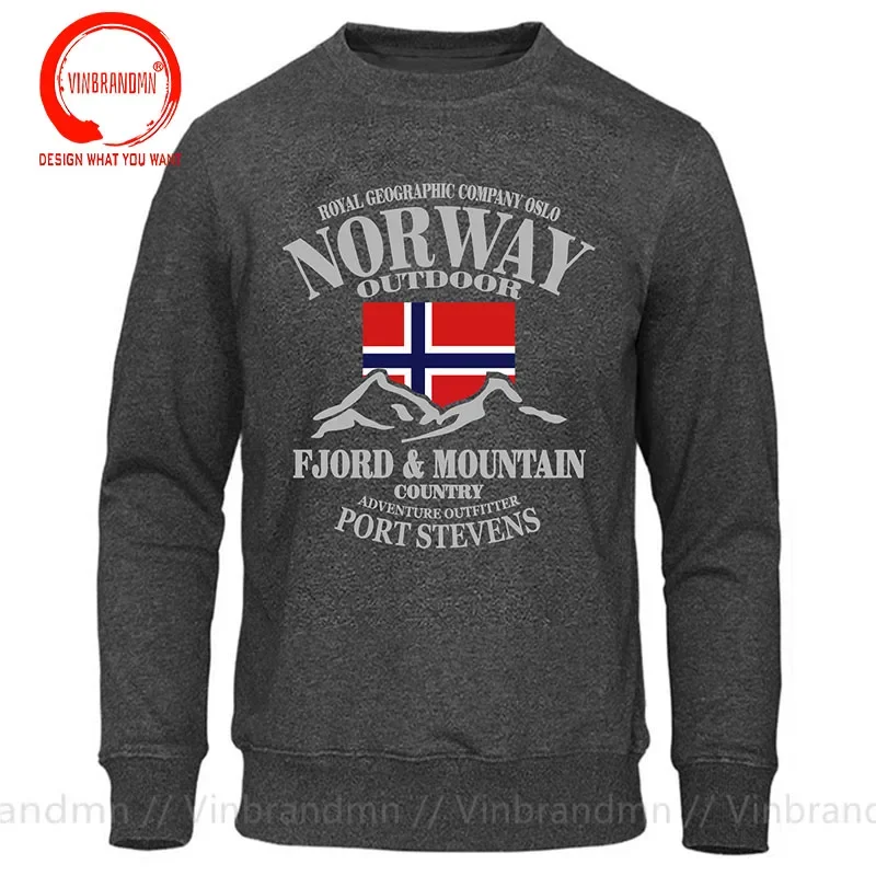 ノルウェーフィヨルドマウンテンプリントスウェットパーカー男性 - Winter Clothing Norway のレビューと価格