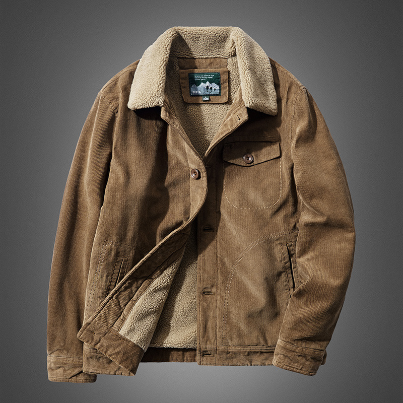 高品質暖かいコーデュロイワークウェアパーカージャケットメンズ - Quality Winter Clothing Bomber Jacket のレビューと価格