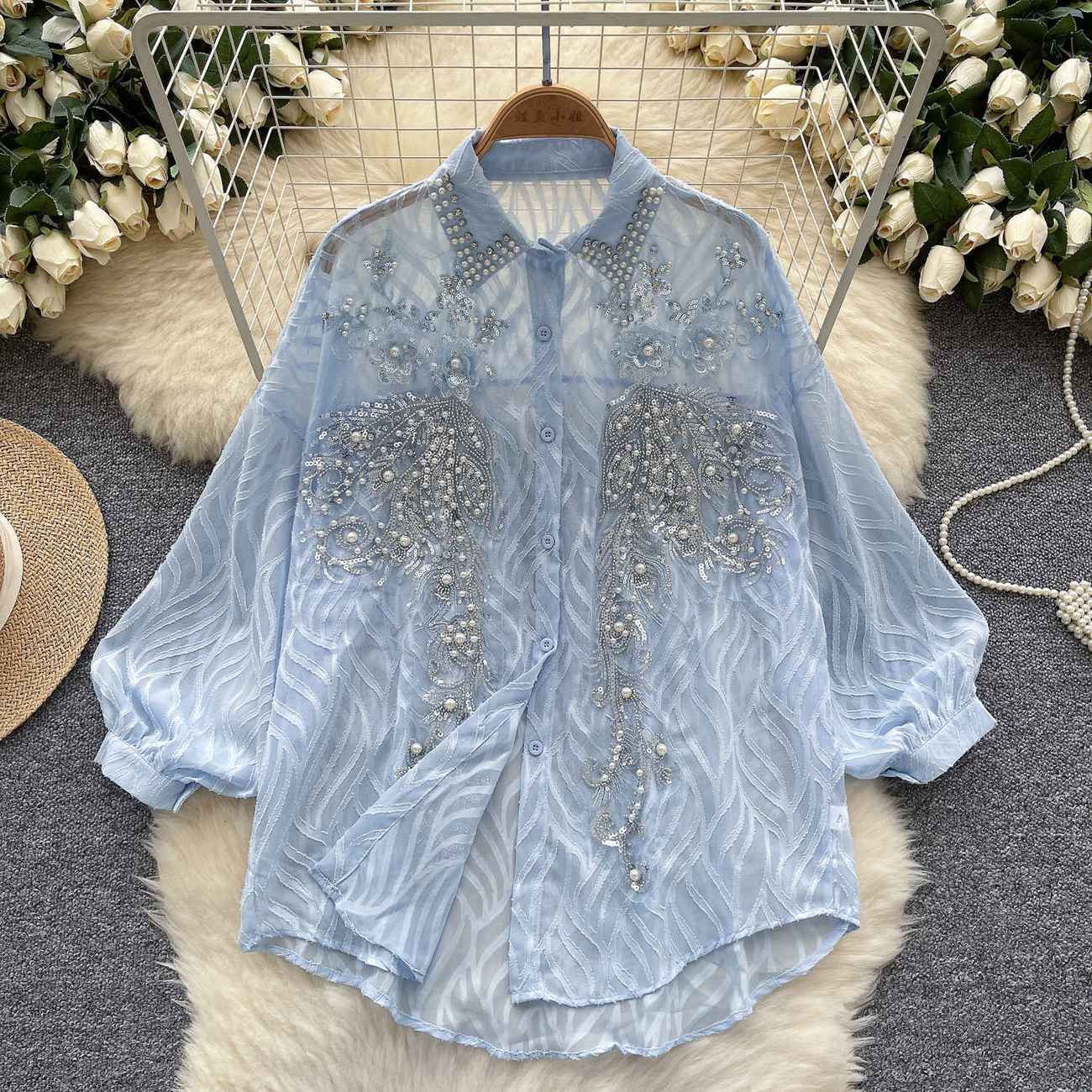 女性のための光沢のあるボタンシャツ,長袖トップ,韓国のファッ - Quality Winter Clothing のレビューと価格
