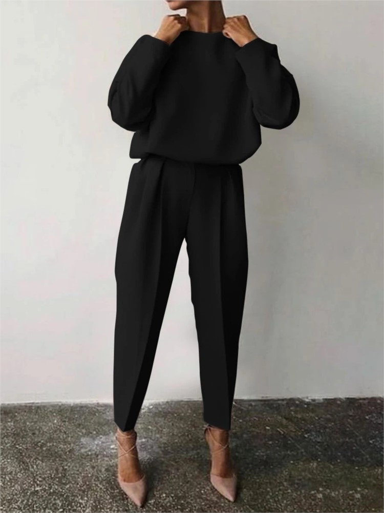 女性のカジュアルな2ピースセット,長袖パンツ,ラウンドネック - Winter Clothing Color のレビューと価格