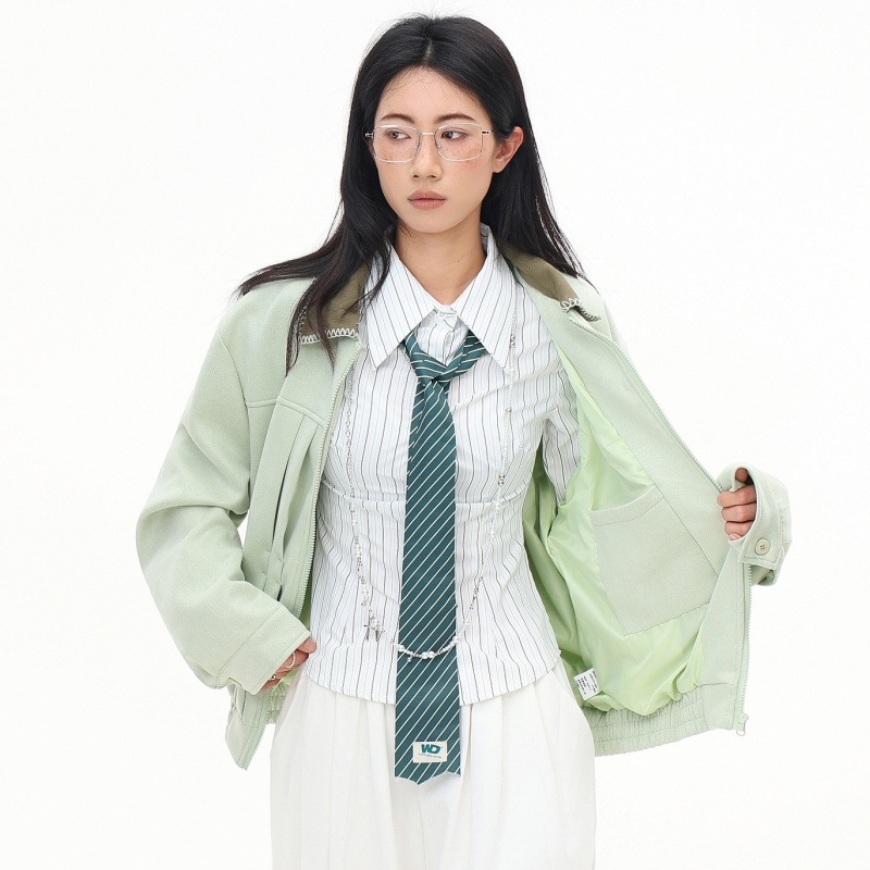レディース秋ボンバージャケットグリーンラペル高品質アビエイタ - Quality Winter Clothing Bomber Jacket のレビューと価格