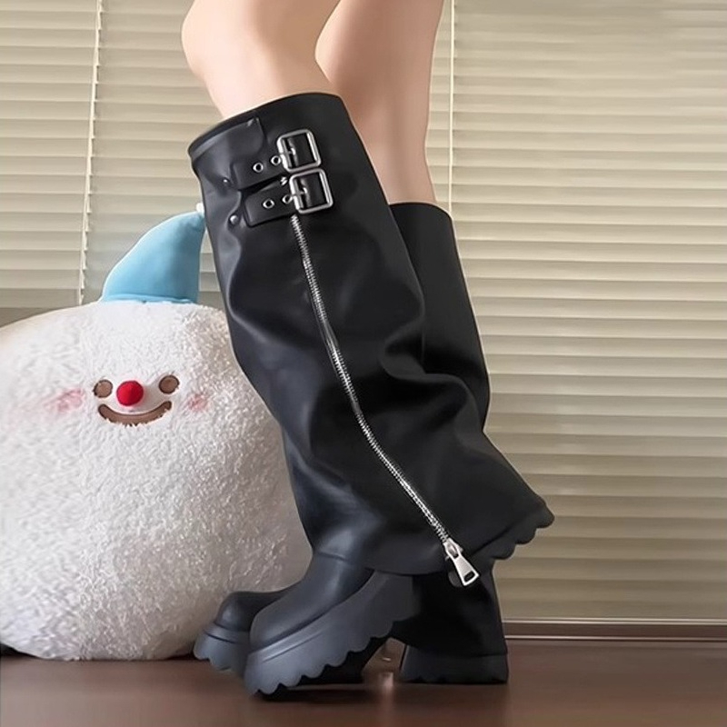パンクスタイルスプライシング厚底女性ニーハイブーツファッショ - Winter Clothing Material のレビューと価格