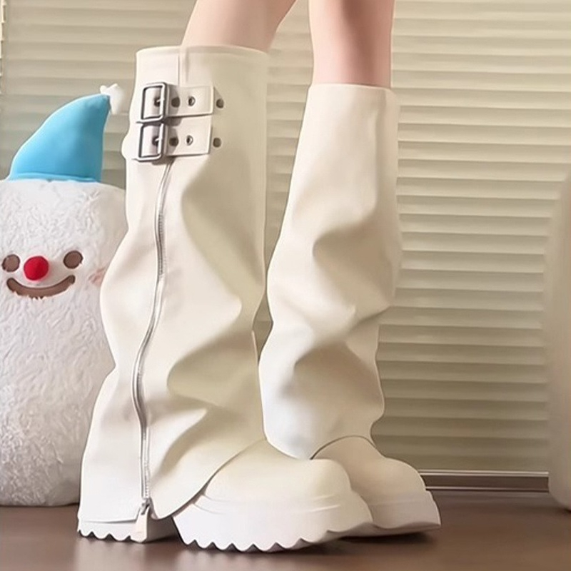 パンクスタイルスプライシング厚底女性ニーハイブーツファッショ - Winter Clothing Material のレビューと価格
