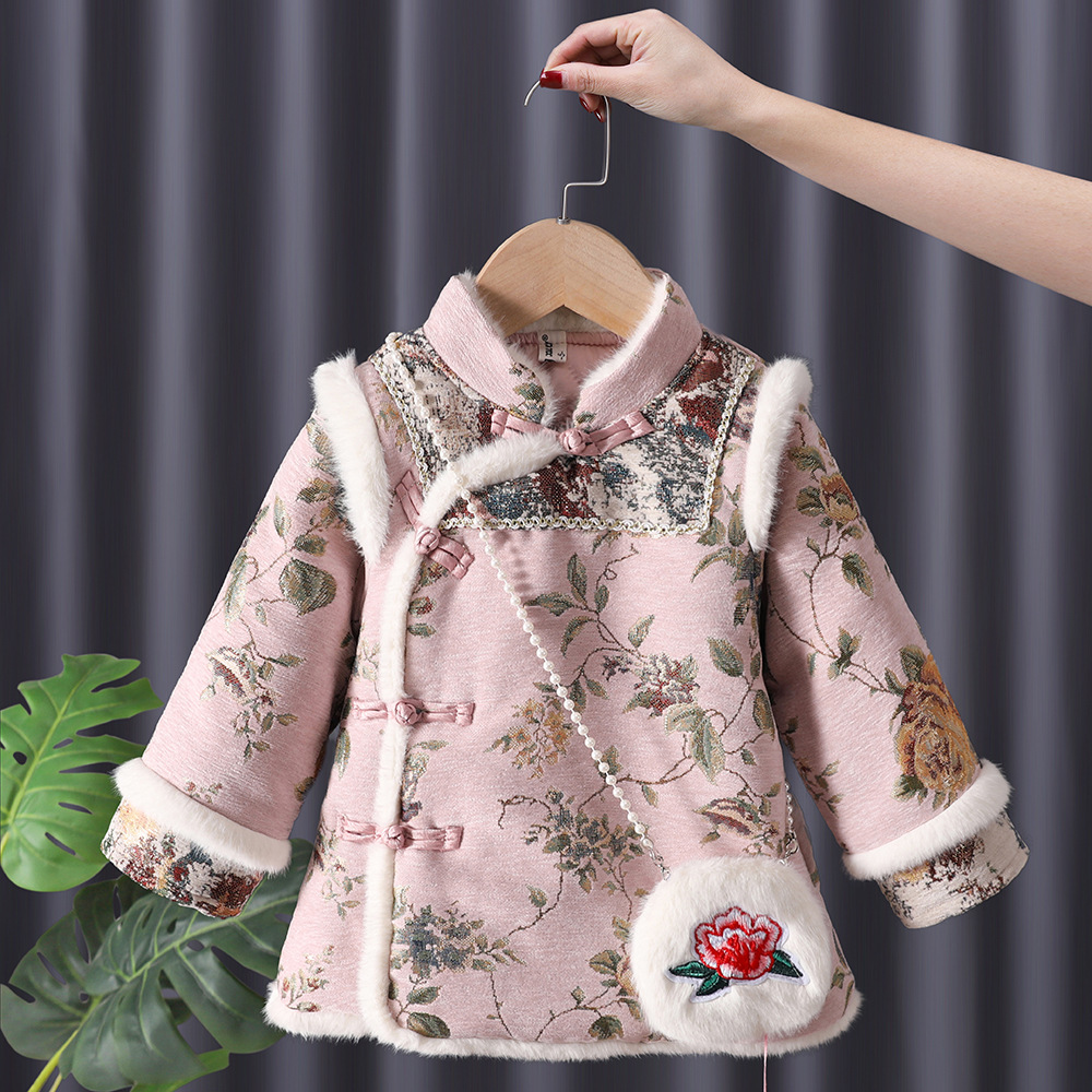 冬の女の赤ちゃん韓服子供プリンセス唐チャイナ袍ドレス刺繍綿パ - Winter Clothing Baby Girl のレビューと価格
