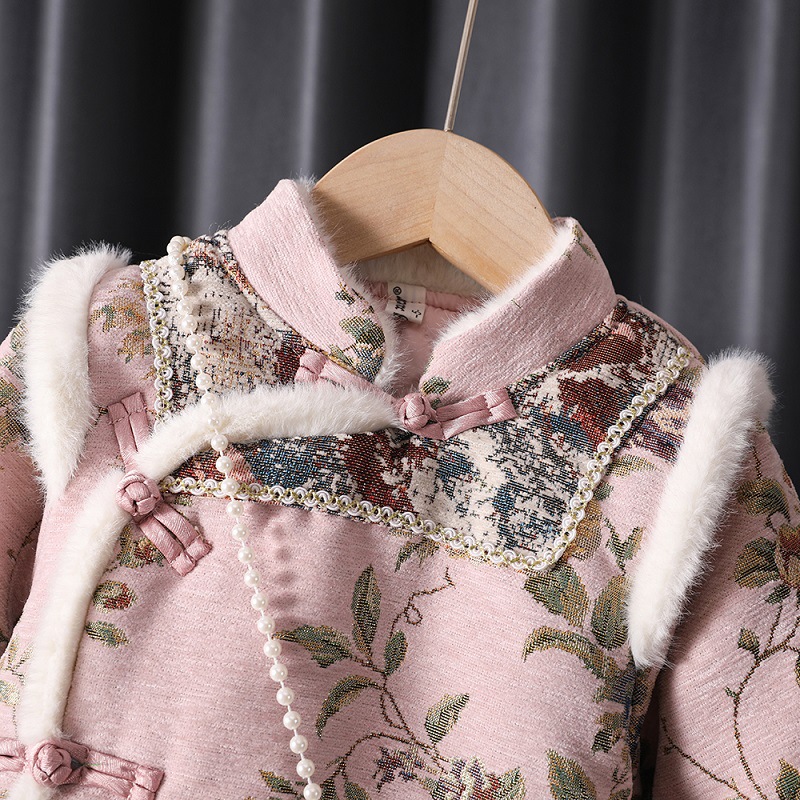 冬の女の赤ちゃん韓服子供プリンセス唐チャイナ袍ドレス刺繍綿パ - Winter Clothing Baby Girl のレビューと価格
