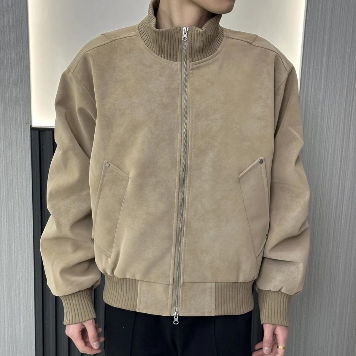秋オーバーサイズボンバージャケット男性ジップアップだぶだぶの - Quality Winter Clothing Bomber Jacket のレビューと価格