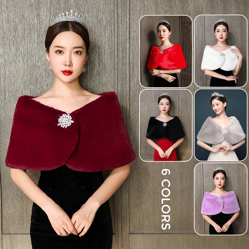 女性ブライダルショールの結婚式の岬冬暖かいボレロマントコート - Winter Clothing Color のレビューと価格