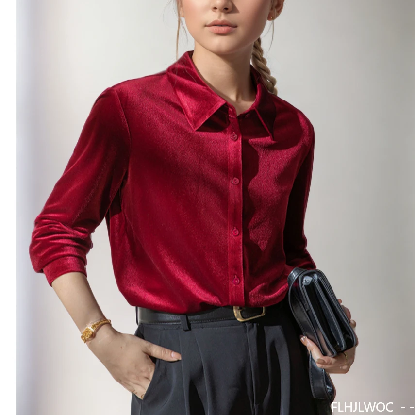 女性用ベルベットトップ,黒と赤,オフィスウーマン用長袖ブラウ - Winter Clothing Vintage のレビューと価格