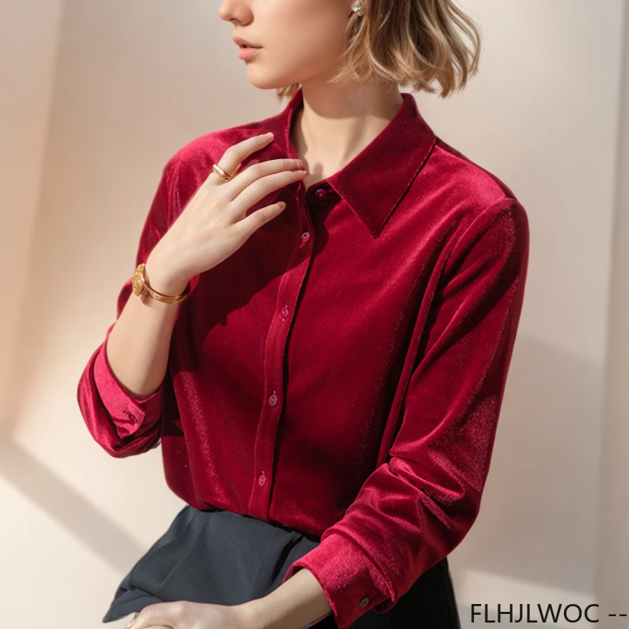 女性用ベルベットトップ,黒と赤,オフィスウーマン用長袖ブラウ - Winter Clothing Vintage のレビューと価格