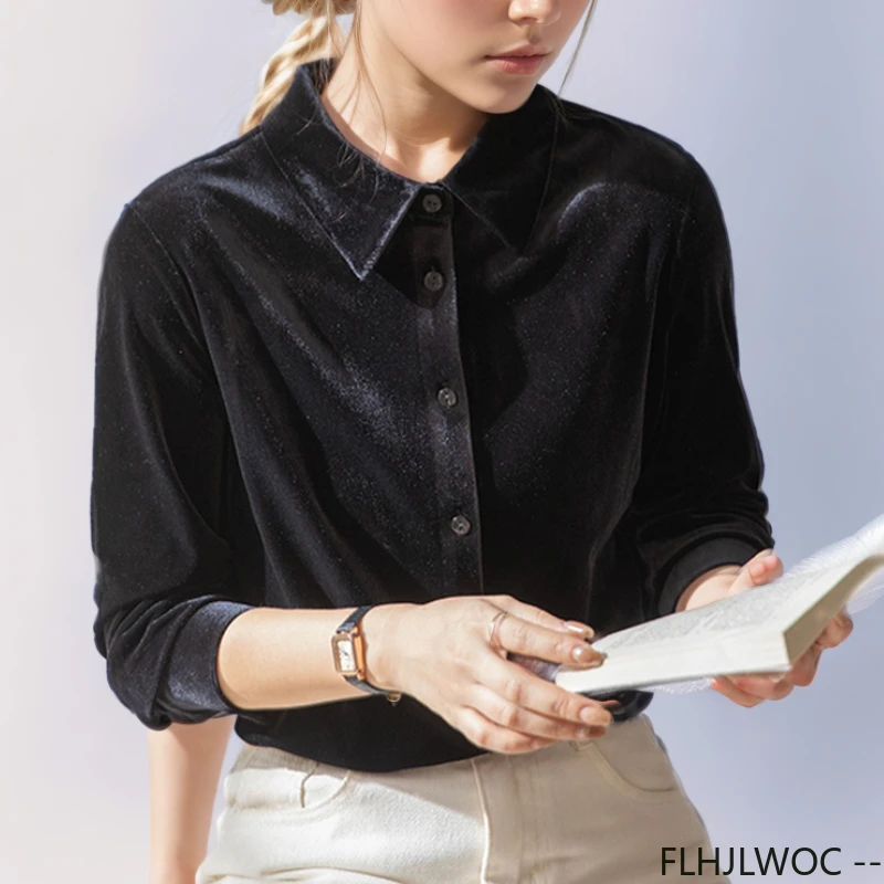 女性用ベルベットトップ,黒と赤,オフィスウーマン用長袖ブラウ - Winter Clothing Vintage のレビューと価格